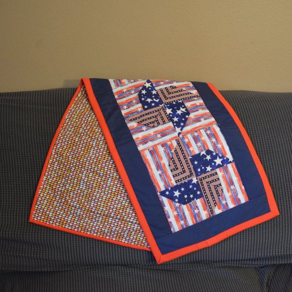 Homemade Quilted Table Runner Patriotic Theme  Red Blue White approx. 14' x 40' - Picture 6 of 16